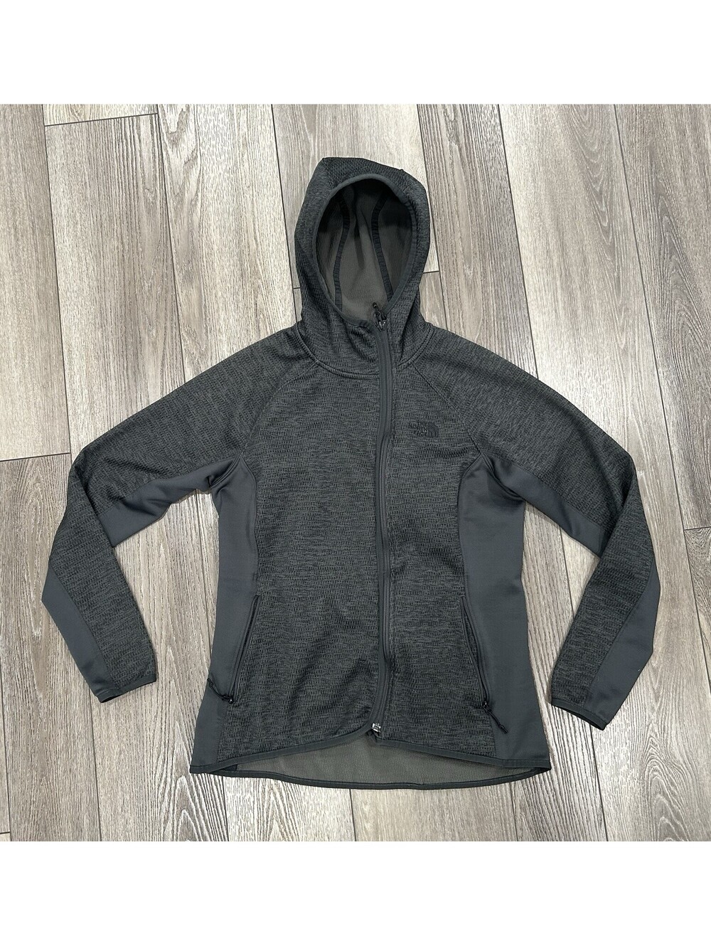 The North Face Womens Full Zip Hoodie Size L Large Gray Fleece Hooded Jacket